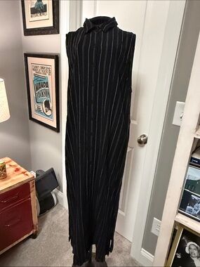 Easy Spirit Black Maxi Dress with White Pinstripes